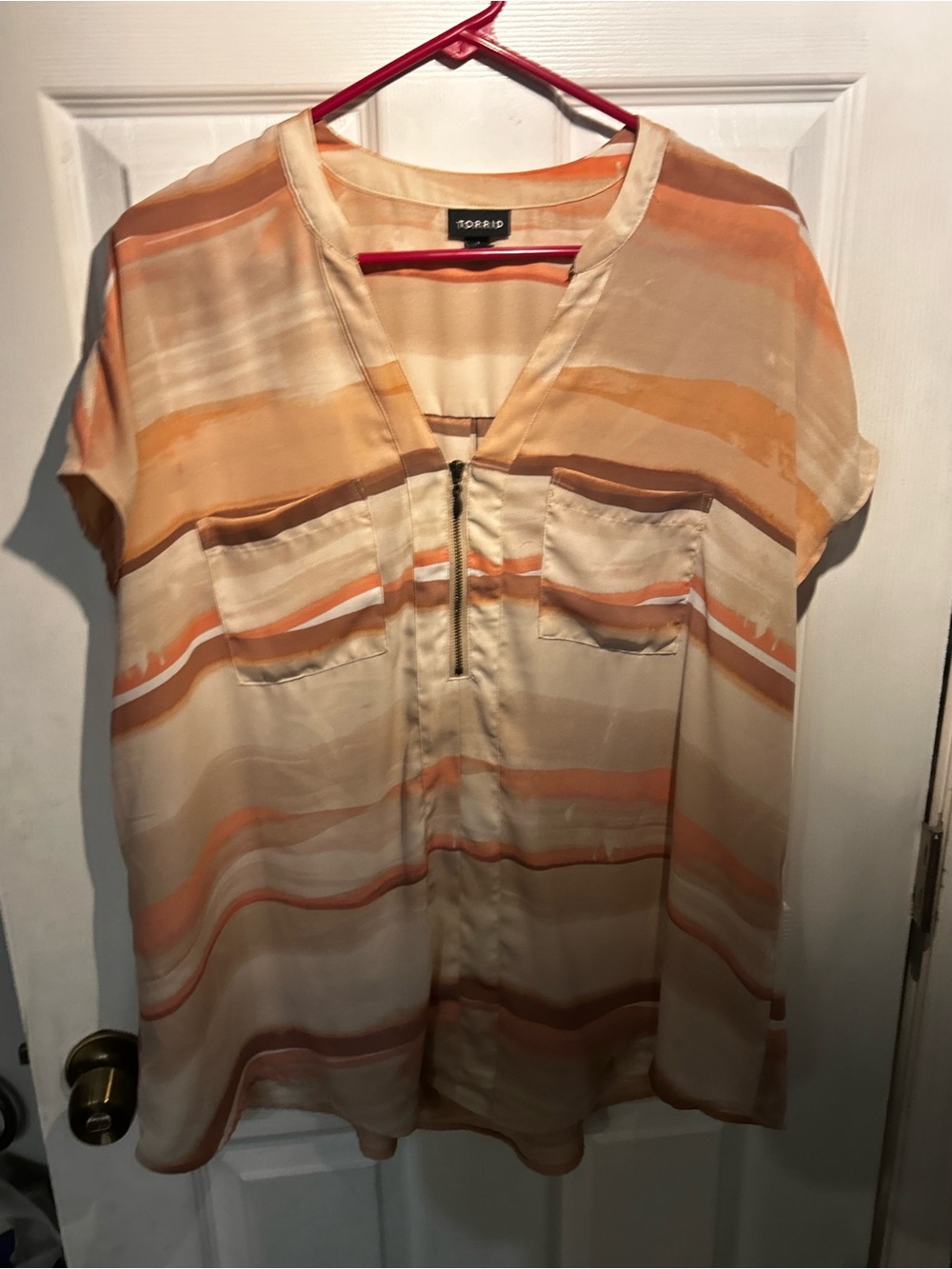 torrid Peach and Cream Striped Zip-Front Blouse